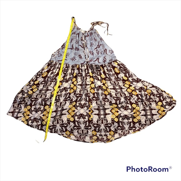 Free People Blue and Yellow Floral Printed Boho Mini Dress NWOT Medium - Picture 6 of 8